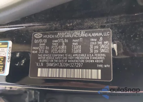 2009 Hyundai Santa Fe Limited z USA, uszkodzony, nr VIN 5NMSH13E09H327297